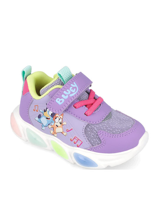 Παιδικά Sneakers Ανατομικά με Σκρατς & Φωτάκια Λιλά