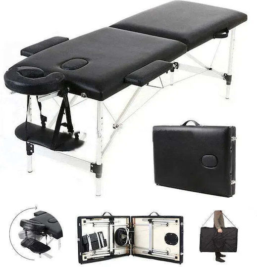 GlobalExpress Aluminum Portable/Folding Black Massage and Physiotherapy Bed 180x60cm