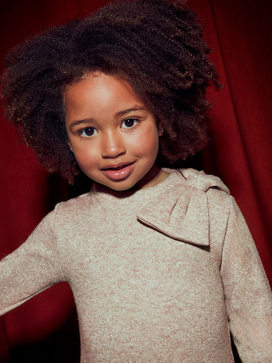 Children's Dress Long Sleeve Knitted Dark Beige
