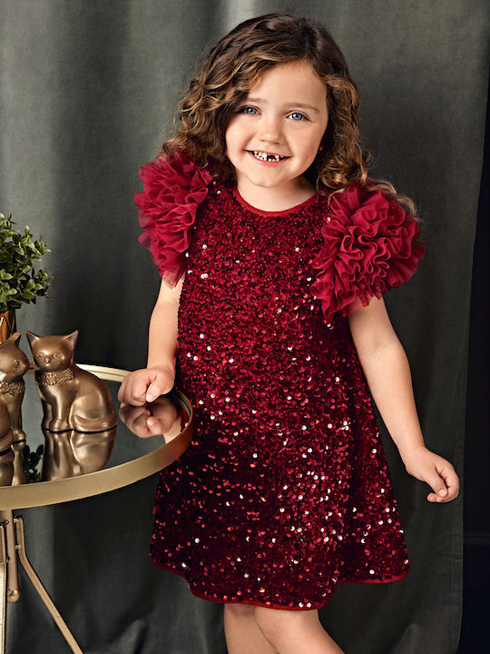 Children's Dress Short Sleeve with Sequins Red