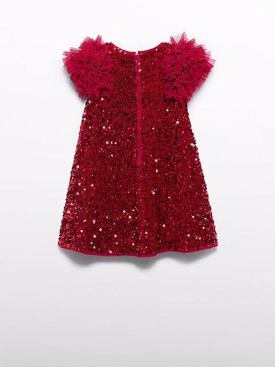 Children's Dress Short Sleeve with Sequins Red