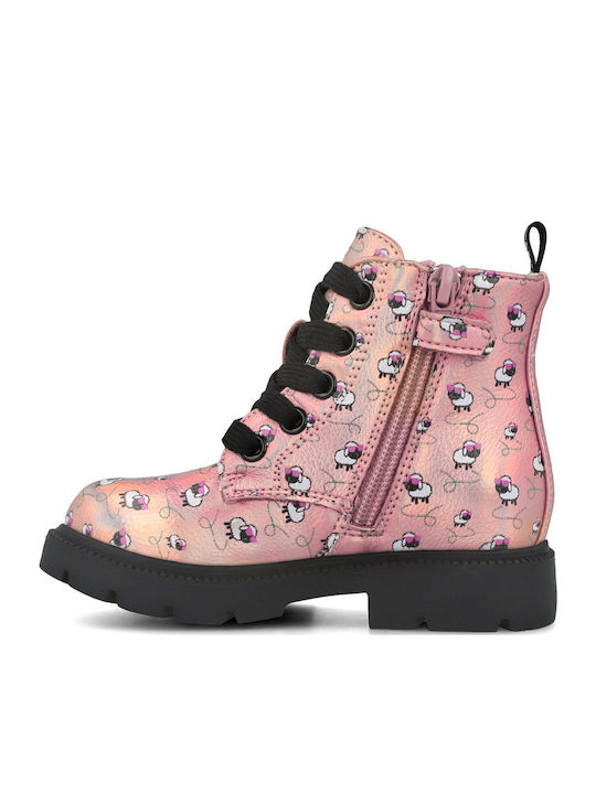 Lederne Kinderstiefel mit Schnürsenkeln Rosa