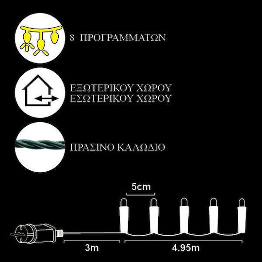 100 Λαμπάκια LED 8μ. Θερμό Λευκό σε Σειρά