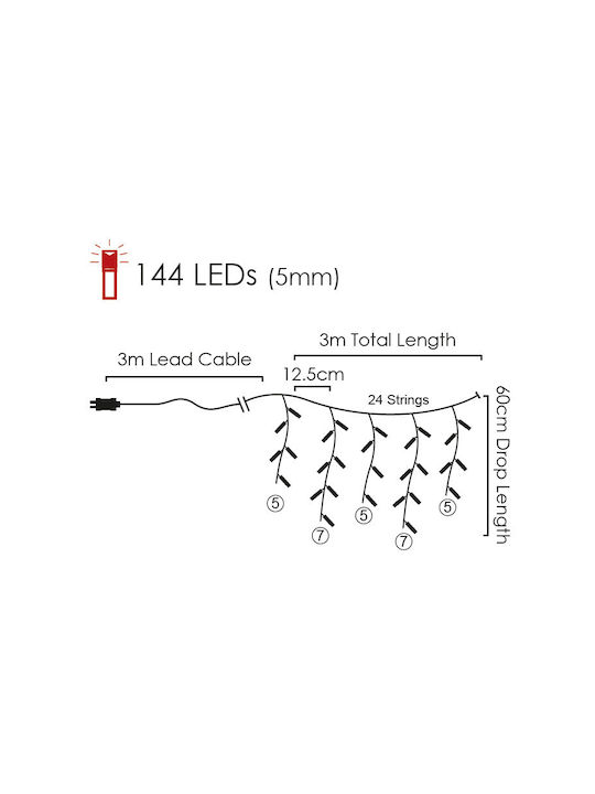 144 Lămpițe LED 3m. x 60buc Alb cald tip Ploaie 1buc