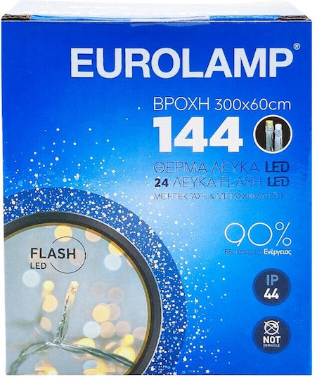 144 Светлини LED 3m. x 60бр Топъл бял тип Дъжд 1бр