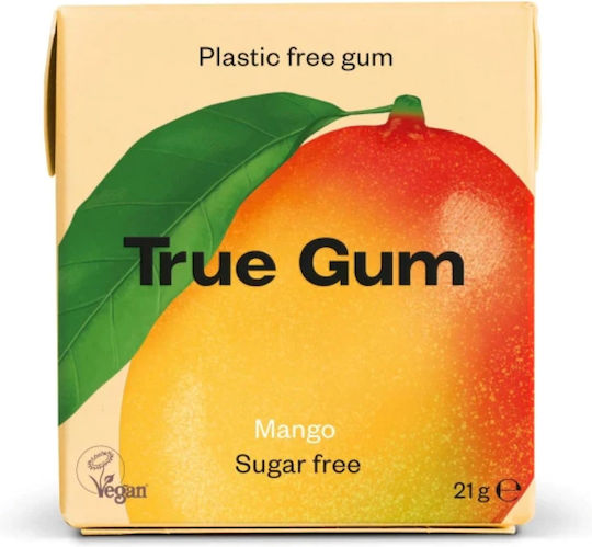 True Gum Chewing gum with Flavor Mango Organic No Added Sugar Vegan 1pcs 21gr