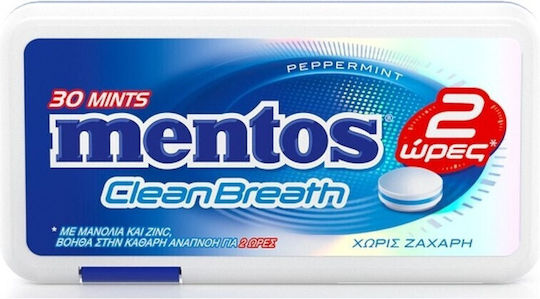 Mentos 30 Καραμέλες Clean Breath με Γεύση Peppermint Χωρίς Προσθήκη Ζάχαρης 21gr
