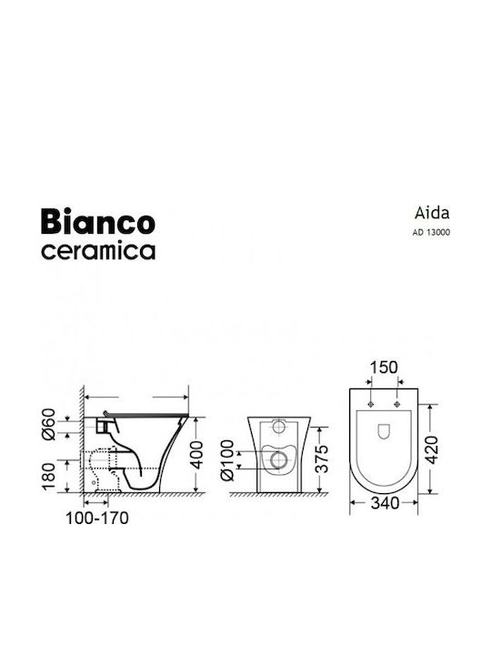 Bianco Ceramica Aida Λεκάνη Δαπέδου Κάτω Σιφόνι Rimless με Slim Κάλυμμα Soft Close Λευκή
