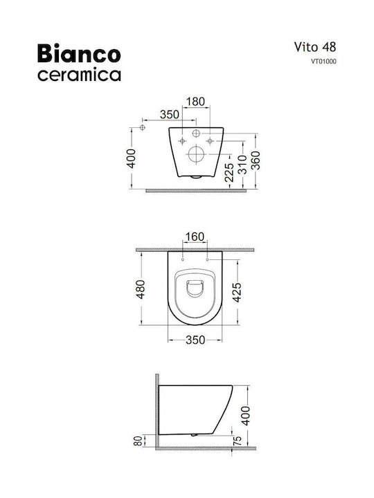 Bianco Ceramica Vito Λεκάνη Κρεμαστή με Slim Κάλυμμα Soft Close Λευκή