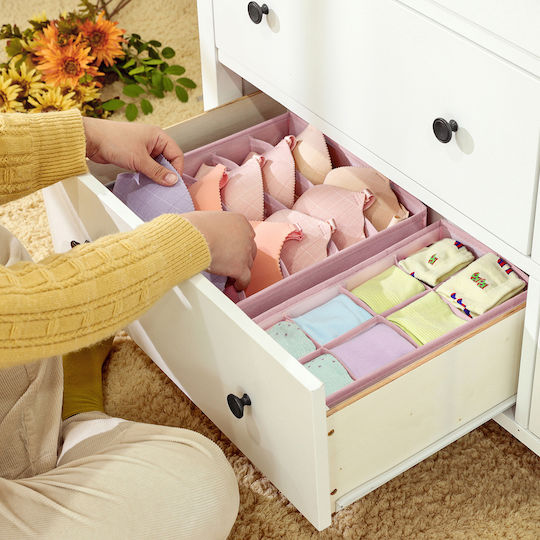 Songmics Fabric Storage Case for Belts / Socks / Underwear / Ties in Pink Color 19.6x11.5x30.8cm 4pcs