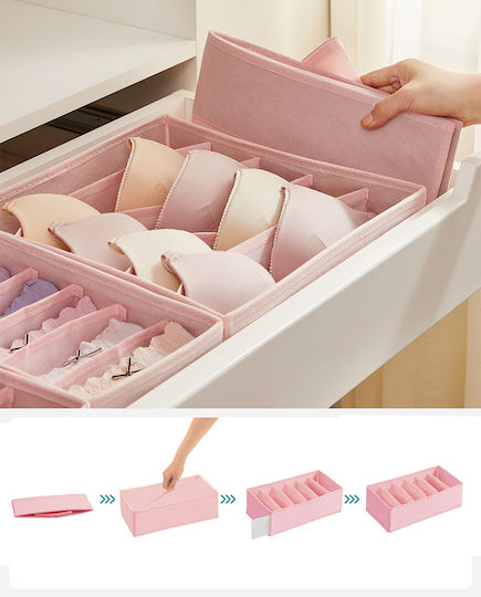 Songmics Fabric Storage Case for Belts / Socks / Underwear / Ties in Pink Color 19.6x11.5x30.8cm 4pcs