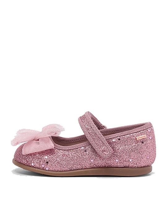 Kids Anatomic Leather Ballerinas with Hoop & Loop Closure Pink