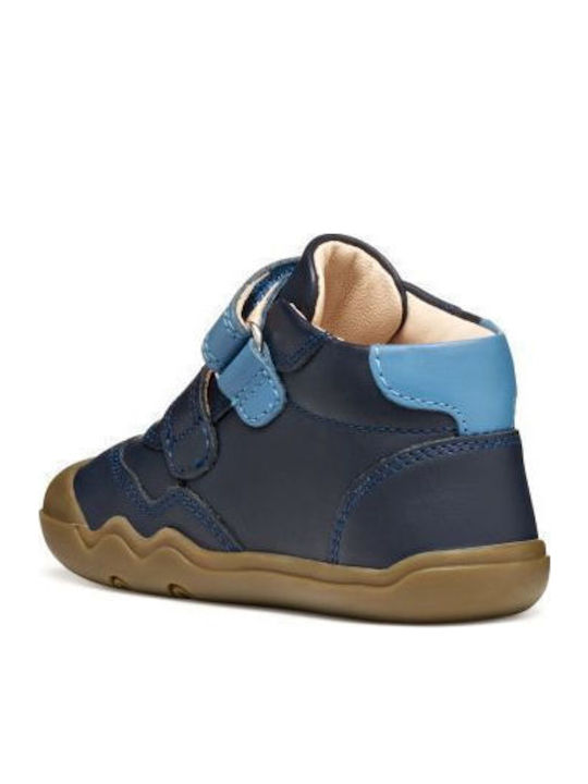 Leather Kids Boots Barefoot with Hoop & Loop Closure Navy Blue
