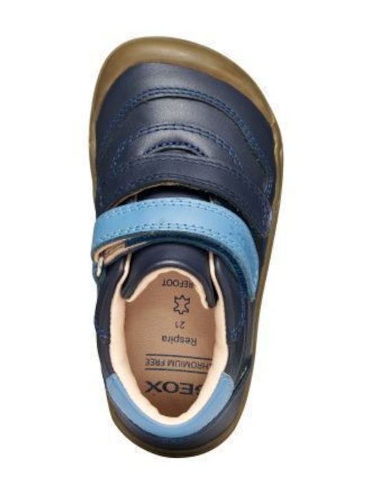 Leather Kids Boots Barefoot with Hoop & Loop Closure Navy Blue