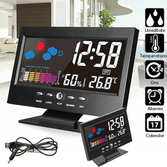 Ceas De Masă Digital Led Din Plastic Cu Ceas Deșteptător Negru