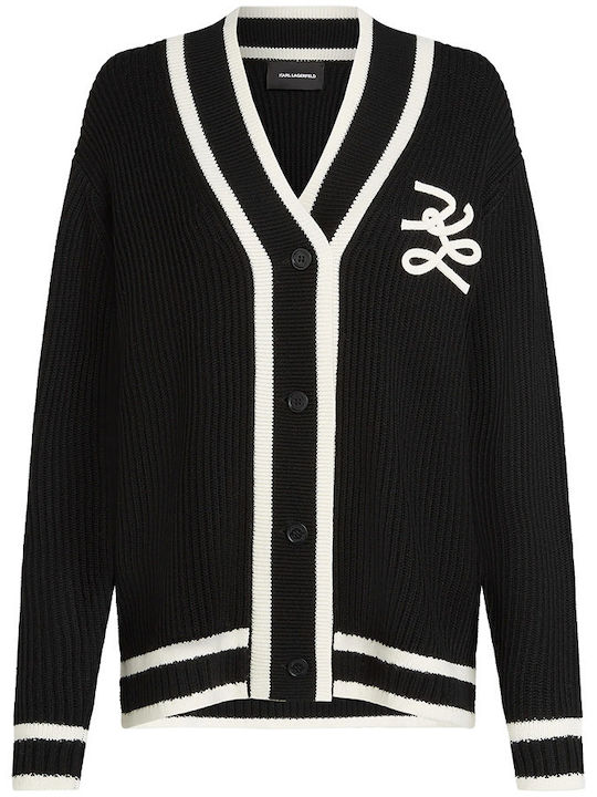 Gestrickte Damen Strickjacke mit Knöpfen Schwarze