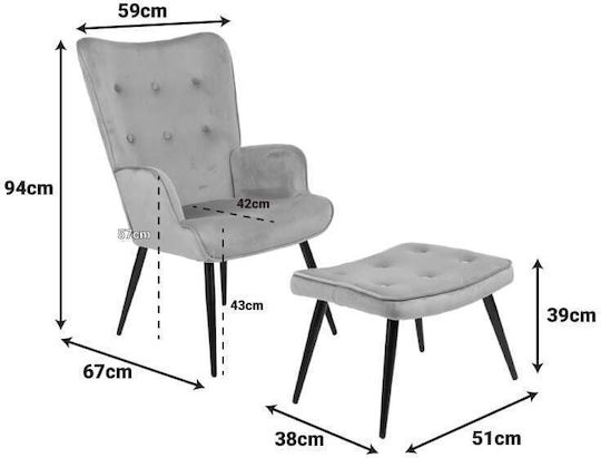 Siella Bergère with Footstool Black 59x67x94cm