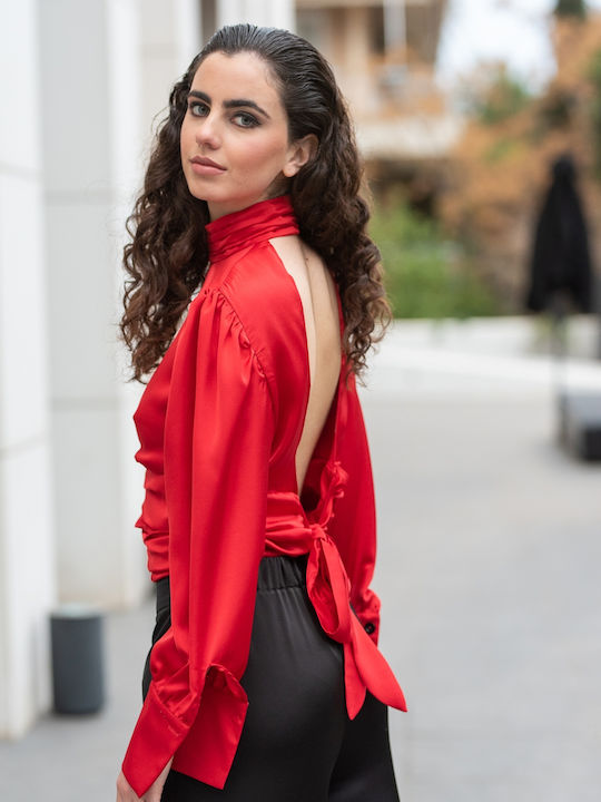 Damen Bluse Langärmelig Red
