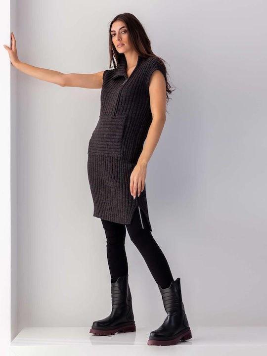 Damen Ärmellos Pullover mit Reißverschluss Black