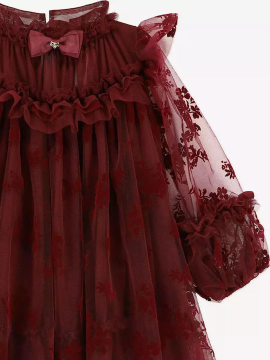 Flower Παιδικό Φόρεμα Μακρυμάνικο Τούλινο Burgundy