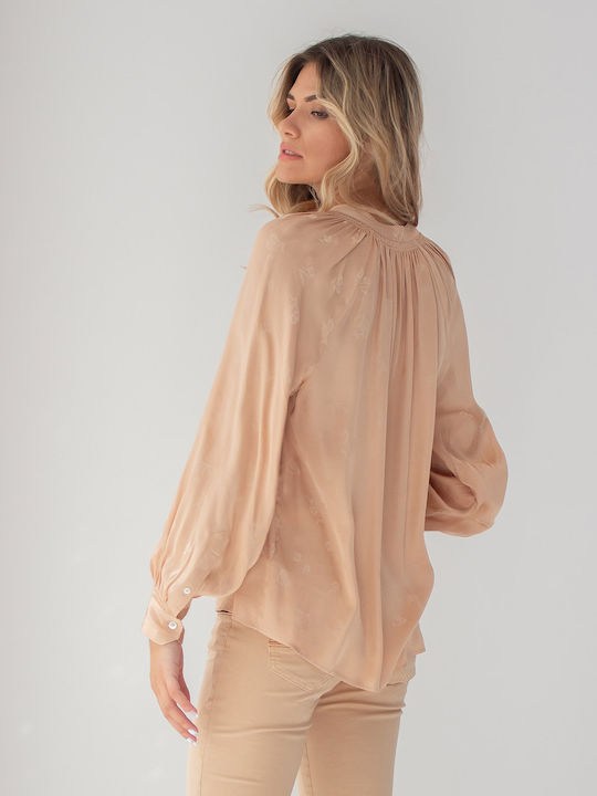Damen Pullover Blumen Beige