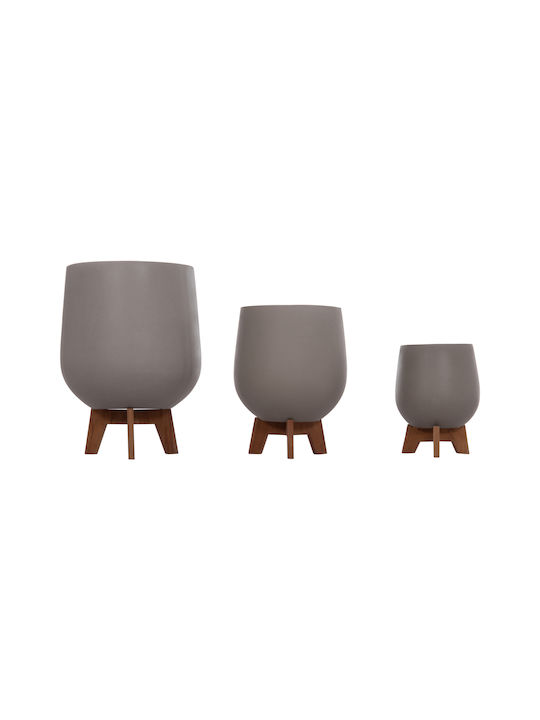 HomeMarkt Tryll Set 3 Pots Wooden Grey