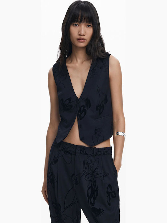 Women's Fabric Trousers Floral Black