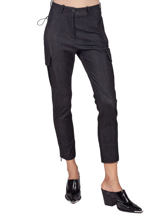 Women's High-waisted Fabric Cargo Trousers Skinny Fit Black