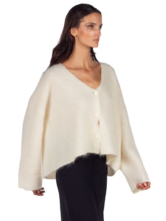 Short Women's Knitted Cardigan Beige