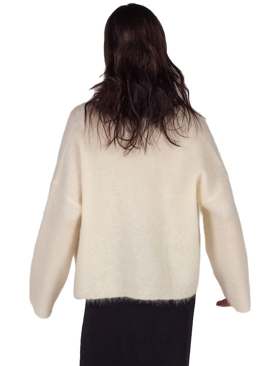 Short Women's Knitted Cardigan Beige
