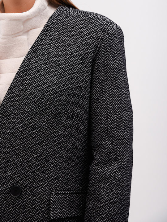 Liviana Conti Long Women's Double Breasted Blazer Black