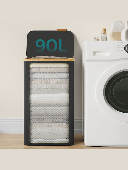 Songmics Fabric Laundry Basket with Lid 42x22.5x70.5cm Grey