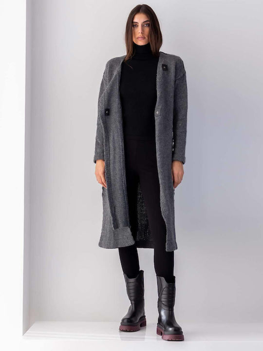Leder Damen Gray Kurzmantel mit Knöpfen