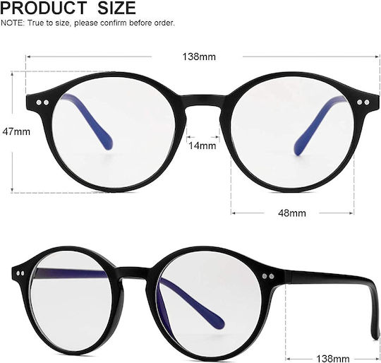 Zafit Ochelari De Protecție Împotriva Luminii Albastre Pentru Calculator Telefon Tabletă Laptop Televizor Gaming Anti-orbire Unisex Model Rotund Culoare Neagră