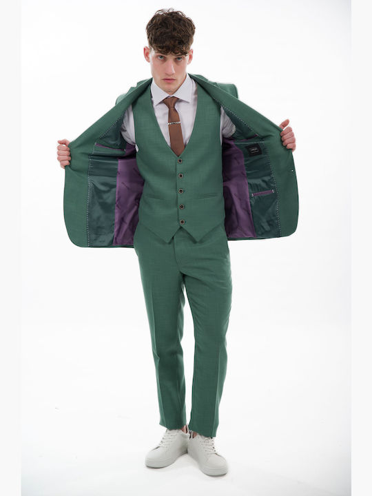 Men's Suit with Vest Green
