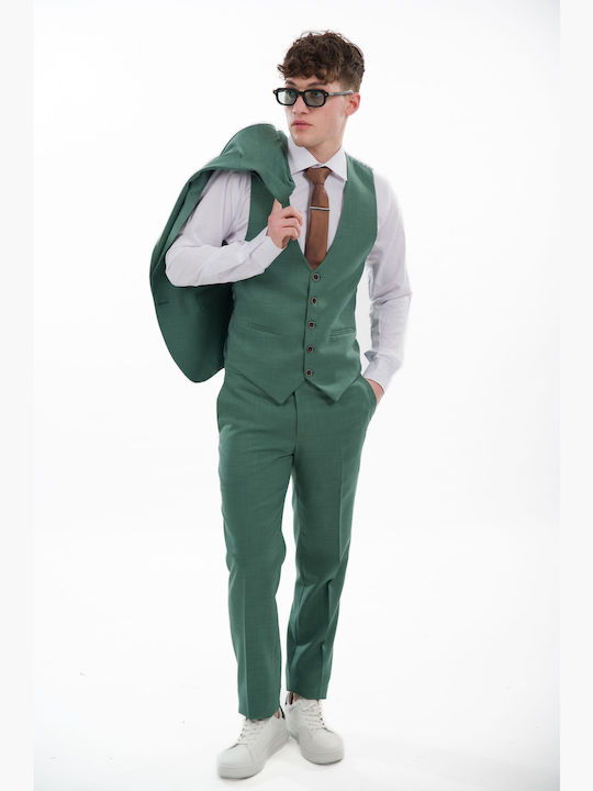 Men's Suit with Vest Green