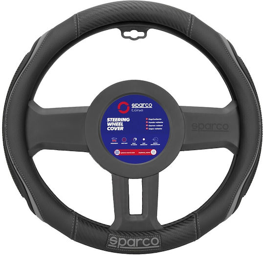 Sparco Κάλυμμα Τιμονιού Αυτοκινήτου Συνθετικό Μαύρο με Μαύρη Ραφή