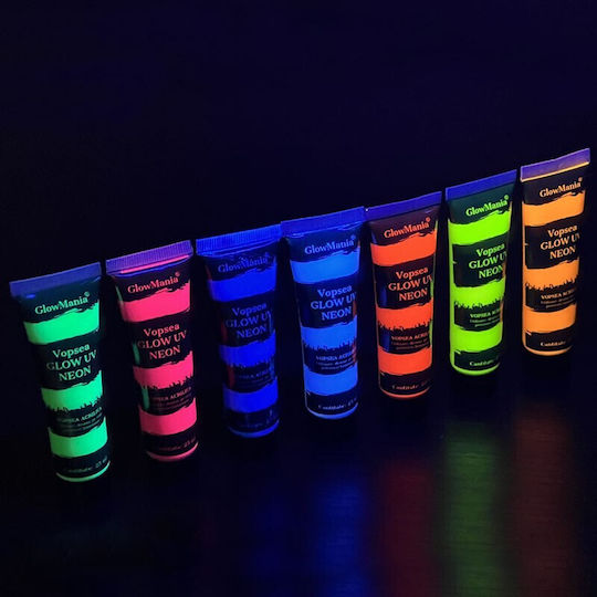 Set 7 UV Neon Glow Paint Colors 25 ml Color Body Face Water-Based