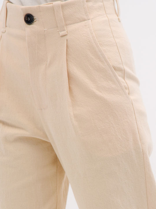 Damen Hoch tailliert Stoff Hose in Lockere Passform Beige