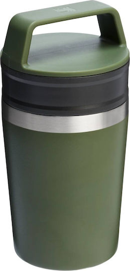 Stanley Cafe-to-go Becher mit Griff Thermosflasche Rostfreier Stahl BPA Frei 230ml Dried Pine mit Stroh und Handgriff