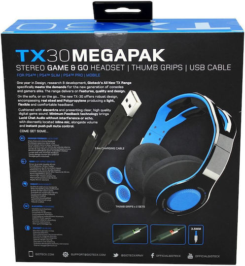 Gioteck TX-30 Über Ohr Gaming-Headset mit Verbindung 3,5mm Blau