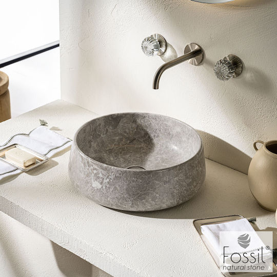 Fossil Deasupra Blatului Chiuvetă marmură 42x42x14cm Tundra Grey