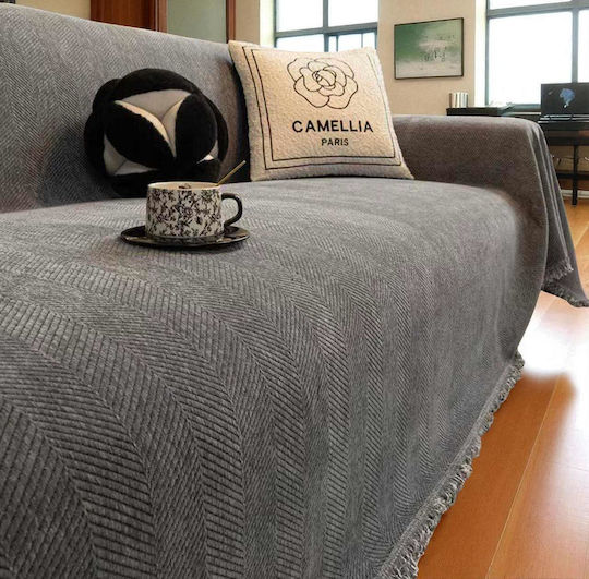 Linea Home Ριχτάρι Τριθέσιου Καναπέ Chenille 180x300εκ. Γκρί