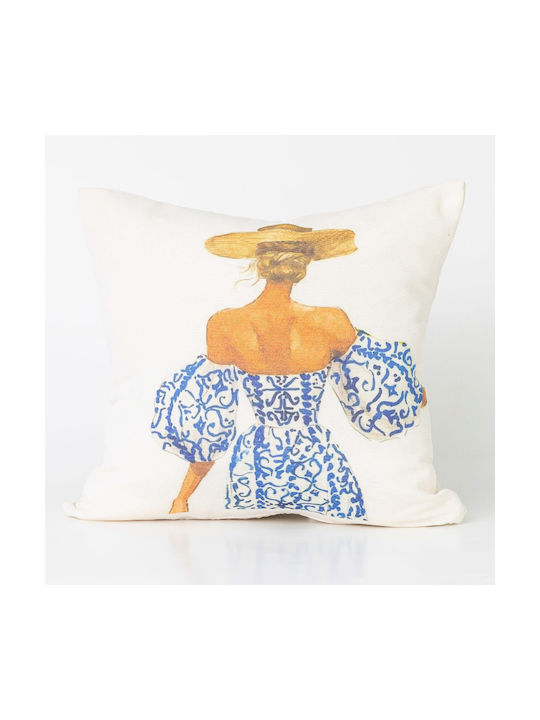 Borea Borea Decorative Pillow Case Pattern 51 Made of 100% Ecru Cotton 45x45cm