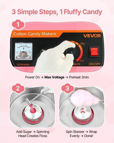 Vevor Commercial Cotton Candy Machine 1000W 3500cm
