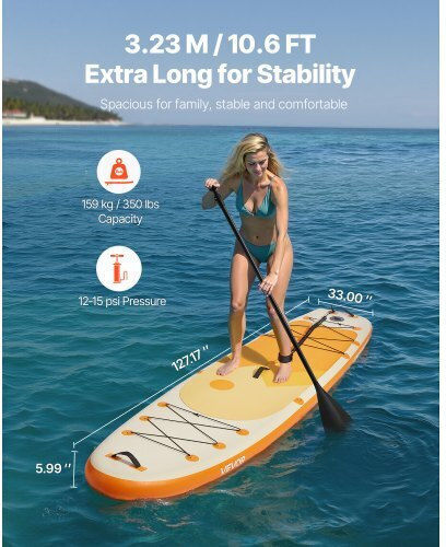 Vevor Φουσκωτή Σανίδα SUP με Μήκος 3.23m Πορτοκαλί