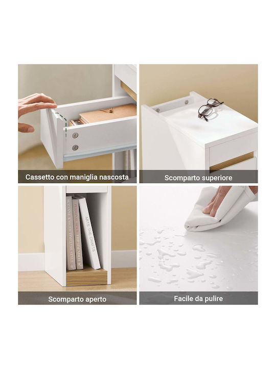 Wooden Bedside Table White 20x35x60cm