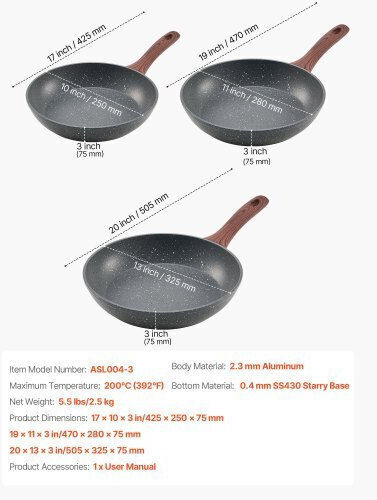 Vevor Aluminum Pans Set with Non-stick Coating 3pcs