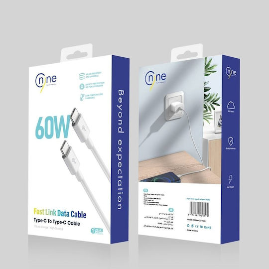 Nine Braided USB 2.0 Cable USB-C male - USB-C 60W White 1m