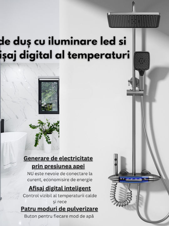 Coloană De Duș Cu Mixer De Cadă Argintie Reglabilă